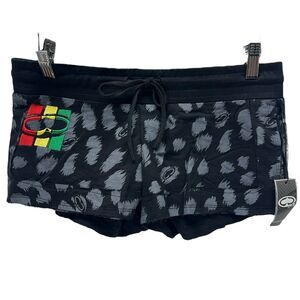 SRH Shorts Women Small Rasta Leopard Print Distressed Hem Moto Y2K Surf Punk Emo